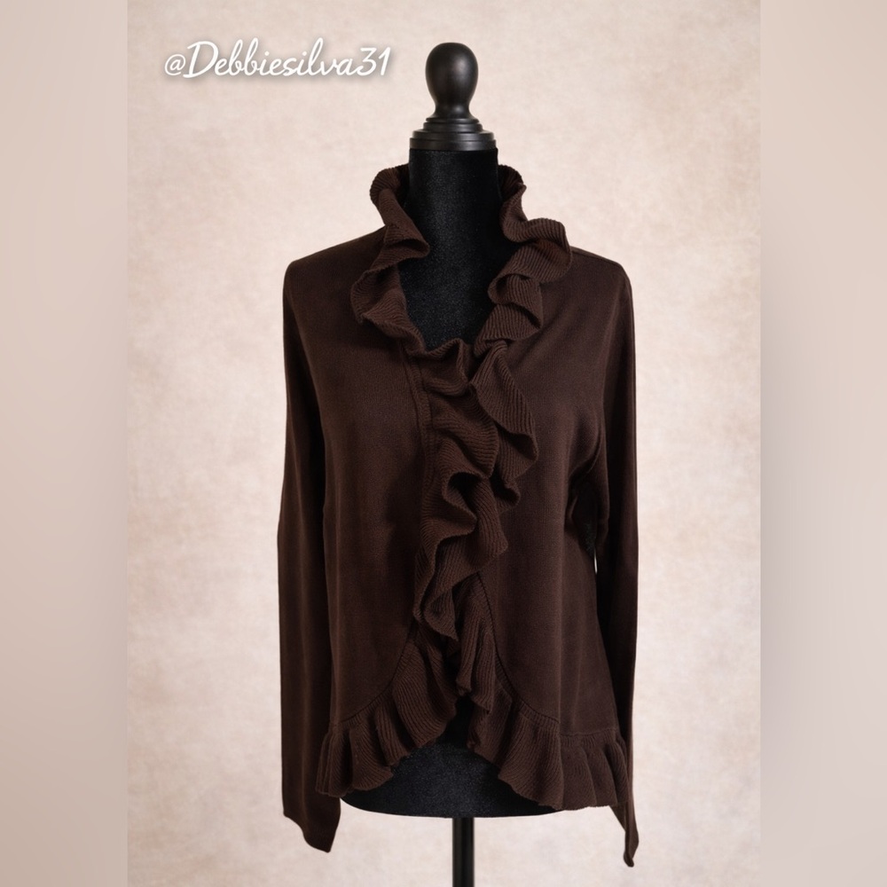 Elementz Brown Ruffled Cardigan - Picture 7 of 8